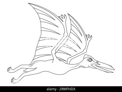 Bianco e nero Quetzalcoatlus dinosauro Cartoon Vector. Colorazione pagina di un dinosauro Quetzalcoatlus Illustrazione Vettoriale