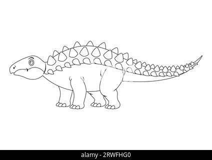 Panoplosaurus bianco e nero Dinosaur Cartoon Character Vector. Pagina colorante di un dinosauro Panoplosaurus Illustrazione Vettoriale