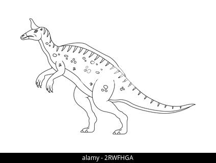 Tsintaosaurus bianco e nero dinosauro Cartoon personaggio Vector. Pagina colorante di un dinosauro Tsintaosaurus Illustrazione Vettoriale