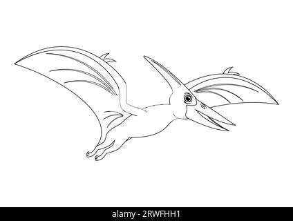 Black and White Pteranodon Dinosaur Cartoon Character Vector. Colorazione pagina di un dinosauro Pteranodon Illustrazione Vettoriale