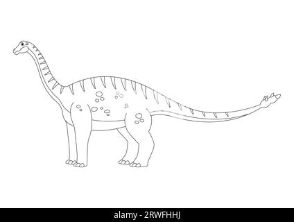 Black and White Shunosaurus Dinosaur Cartoon Character Vector. Pagina colorante di un dinosauro Shunosaurus Illustrazione Vettoriale