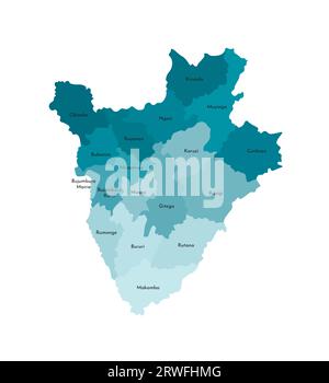 Illustrazione vettoriale isolata della mappa amministrativa semplificata del Burundi. Confini e nomi delle province (regioni). Silhouette kaki blu colorata Illustrazione Vettoriale