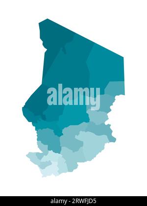 Illustrazione vettoriale isolata della mappa amministrativa semplificata del Ciad. Confini delle regioni. Sagome kaki blu colorato. Illustrazione Vettoriale