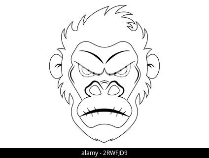 Black and White Gorilla Head Cartoon Vector. Pagina colorante di una Gorilla Head Illustrazione Vettoriale