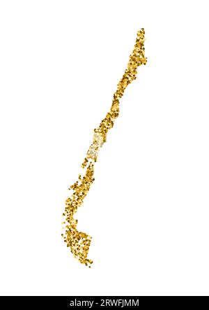 Illustrazione vettoriale isolata con mappa semplificata del Cile. Decorato con una texture glitter dorata brillante. Decorazioni natalizie e di Capodanno come saluto Illustrazione Vettoriale