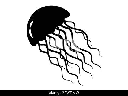 Design piatto vettoriale della clipart della silhouette della medusa Illustrazione Vettoriale