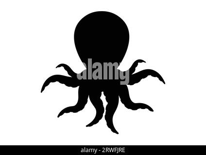 Polpo silhouette polpo polpo con Tentacle Vector Flat Design Illustrazione Vettoriale