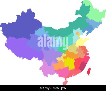 Illustrazione vettoriale isolata della mappa amministrativa semplificata della Cina. Confini delle regioni. Silhouette multicolore. Illustrazione Vettoriale