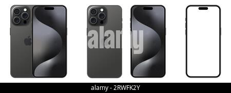 Apple iPhone 15 Pro Max Black Titanium. Modello mockup isolato su sfondo bianco Illustrazione Vettoriale