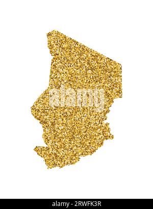 Illustrazione vettoriale isolata con mappa Chad semplificata. Decorato con una texture glitter dorata brillante. Decorazione di Capodanno e Natale per il greeti Illustrazione Vettoriale
