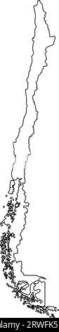 Icona di illustrazione vettoriale isolata con linea nera della mappa semplificata del Cile. Illustrazione Vettoriale