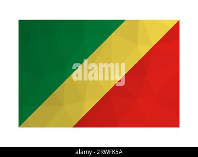 Illustrazione vettoriale isolata. Simbolo ufficiale della Repubblica del Congo. Bandiera nazionale con colori verde, giallo, rosso. Design creativo in poly styl basso Illustrazione Vettoriale