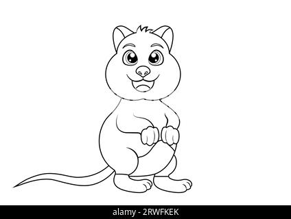 Pagina da colorare di un simpatico personaggio carino Quokka Animal Cartoon Vector Illustrazione Vettoriale