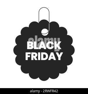 Etichetta prezzo cartone animato nero con bordo ondulato in 2D in bianco e nero Illustrazione Vettoriale