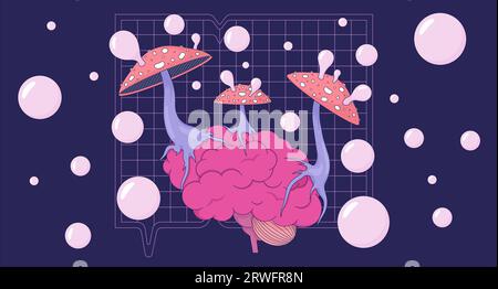 Bolle che soffiano funghi trippy sulla carta da parati Brain lofi Illustrazione Vettoriale