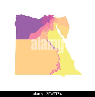 Illustrazione vettoriale isolata della mappa amministrativa semplificata dell'Egitto. Confini delle regioni. Silhouette multicolore. Illustrazione Vettoriale