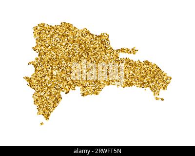 Illustrazione vettoriale isolata con mappa semplificata della Repubblica Dominicana. Decorato con una texture glitter dorata brillante. Decorazioni natalizie e di Capodanno Illustrazione Vettoriale