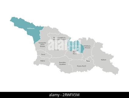 Illustrazione vettoriale isolata della mappa amministrativa semplificata della Georgia (paese) con forma blu dei territori Abkhazia e Ossezia del Sud. Confini Illustrazione Vettoriale