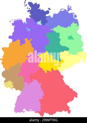 Illustrazione vettoriale isolata della mappa amministrativa semplificata della Germania. Confini degli stati (regioni). Silhouette colorate. Sfondo bianco Illustrazione Vettoriale
