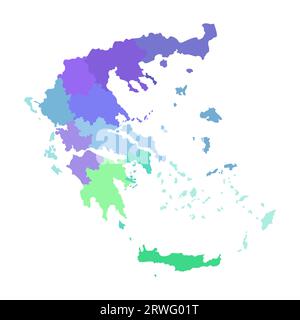 Illustrazione vettoriale isolata della mappa amministrativa semplificata della Grecia. Confini delle regioni. Silhouette multicolore. Illustrazione Vettoriale