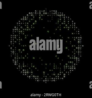 Incredibile sfondo a matrice con colori verde chiaro. Griglia di simboli tibetani casuali. Eccezionale illustrazione vettoriale circolare. Illustrazione Vettoriale