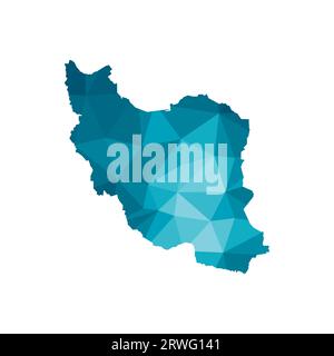 Icona a figura vettoriale isolata con silhouette blu semplificata della mappa della Repubblica Islamica dell'Iran. Stile geometrico poligonale, forme triangolari. Bianco Illustrazione Vettoriale