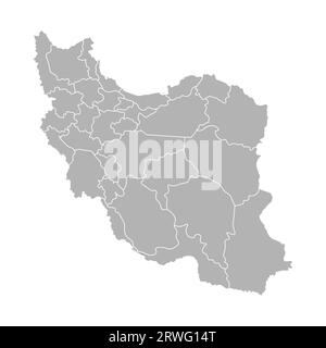 Illustrazione vettoriale isolata della mappa amministrativa semplificata dell'Iran. Confini delle province (regioni). Silhouette grigie. Contorno bianco. Illustrazione Vettoriale