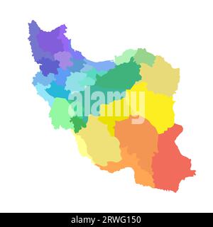 Illustrazione vettoriale isolata della mappa amministrativa semplificata dell'Iran. Confini delle province. Silhouette multicolore. Illustrazione Vettoriale