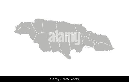 Illustrazione vettoriale isolata della mappa amministrativa semplificata della Giamaica. Confini delle parrocchie (regioni). Silhouette grigie. Contorno bianco. Illustrazione Vettoriale