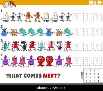 Illustrazione cartoon del completamento del gioco educativo modello per i bambini con personaggi fumetti Illustrazione Vettoriale
