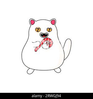 gatto che tiene un lecca-lecca natalizio, groovy psychedelic . Illustrazione vettoriale Illustrazione Vettoriale