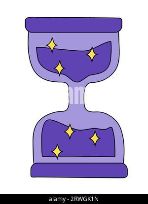Clessidra con stelle. Halloween, Magic, Witch, Esoteric, Fortune Teller Element. Stile di design dei cartoni animati. Illustrazione vettoriale piatta. Illustrazione Vettoriale