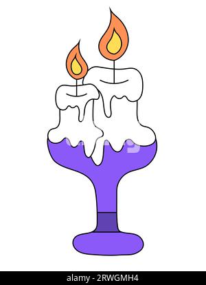 Due candele sul candelabro. Magia ed esoterica. Simbolo di Halloween. Illustrazione vettoriale piatta. Illustrazione Vettoriale