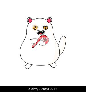 gatto che tiene un lecca-lecca natalizio, groovy psychedelic . Illustrazione vettoriale Illustrazione Vettoriale