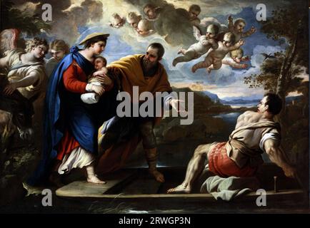 The Flight into Egypt di Luca Giordano (1634-1705), olio su tela, c. 1680-85 Foto Stock