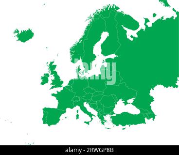 Mappa a colori CMYK VERDE dell'EUROPA (con confini nazionali) Illustrazione Vettoriale