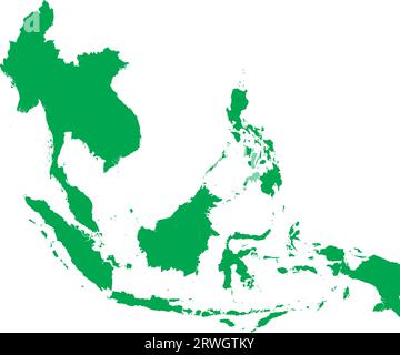 Mappa colore CMYK VERDE del SUD-EST ASIATICO Illustrazione Vettoriale