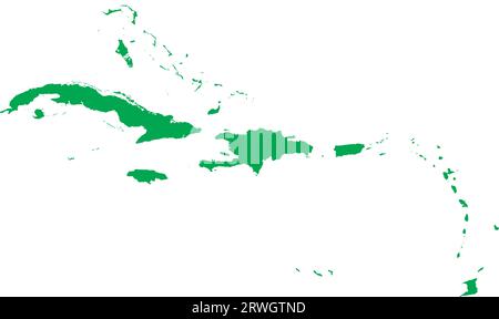 Mappa colore CMYK VERDE delle ISOLE DEI CARAIBI Illustrazione Vettoriale