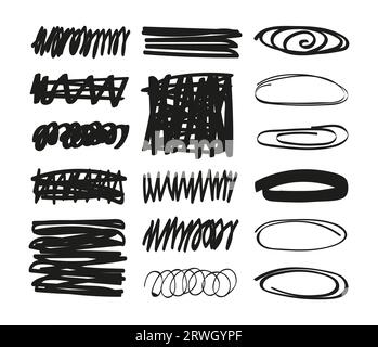 Abbina le sottolineature in stile doodles. Sottolinea insieme di linee di caratteri, collezione vettoriale linee pennello. Raccolta di marcatori di tratti del pennello Illustrazione Vettoriale