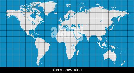 Mappa del mondo coordinate griglia meridiana parallela, mappa vettoriale pianeta Terra Illustrazione Vettoriale