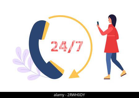 Assistente online e supporto online 24 ore su 24 Illustrazione Vettoriale