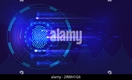 Informazioni sulle impronte digitali in background. Moderno scanner elettronico di impronte digitali con codice, carta d'identità e password. Concetto di sicurezza e privacy vettoriale Illustrazione Vettoriale