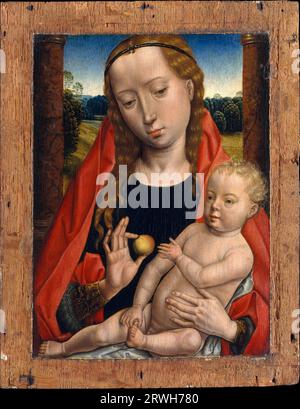 Vergine con bambino, dipinto ad olio di un seguace dell'artista olandese Hans Memling del XVI secolo Foto Stock