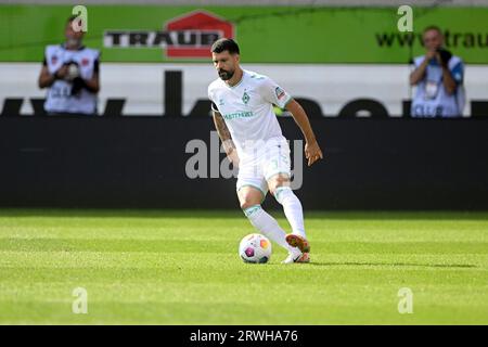 Heidenheim An Der Brenz, Deutschland. 17 settembre 2023. Fussball, Spieltag 04, Bundesliga, Saison 2023/2024, 1.FC Heidenheim gegen Werder Brema AM 17.09.2023 a Heidenheim. UBz: 03 Anthony Jung, Werder Brema. Credito: dpa/Alamy Live News Foto Stock