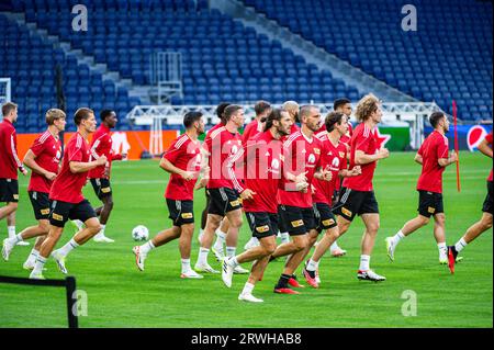 Madrid, Madrid, Spagna. 19 settembre 2023. Union Berlin durante la sessione di allenamento allo stadio Santiago Bernabeu, il giorno prima della partita contro il Real Madrid il 19 settembre 2023 a Madrid, Spagna (Credit Image: © Alberto Gardin/ZUMA Press Wire) SOLO PER USO EDITORIALE! Non per USO commerciale! Foto Stock