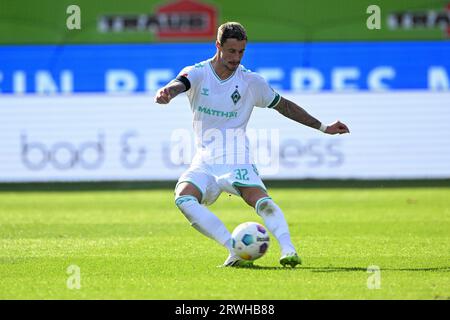 Heidenheim An Der Brenz, Deutschland. 17 settembre 2023. Fussball, Spieltag 04, Bundesliga, Saison 2023/2024, 1.FC Heidenheim gegen Werder Brema AM 17.09.2023 a Heidenheim. UBz: 32 Marco Friedl, Werder Brema. Credito: dpa/Alamy Live News Foto Stock