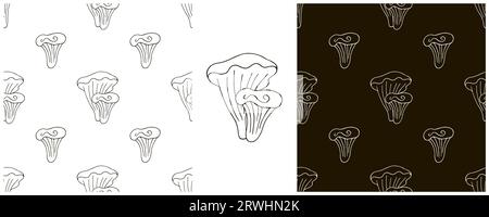 Chanterelles. Imposta un motivo senza cuciture con i funghi forestali. Monocromatico. Può essere utilizzato per tessuti e così via Illustrazione Vettoriale