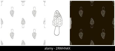 Morchella esculenta. Illustrazione monocromatica in stile disegno a mano. Crea un motivo perfetto per la cucina, il ristorante o il negozio Illustrazione Vettoriale