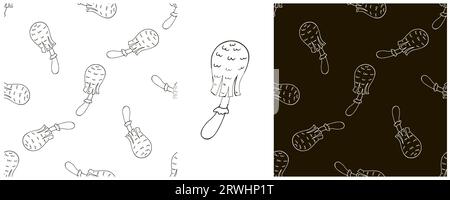 Modello senza cuciture con funghi forestali. Fungo Fairy monocromatico. Impostare l'illustrazione in stile disegno manuale. Autunno Illustrazione Vettoriale