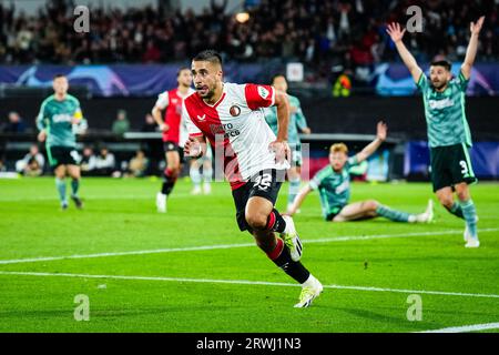 Rotterdam, Paesi Bassi. 19 settembre 2023. Rotterdam - Ondrej Lingr del Feyenoord festeggia un gol non consentito durante la prima tappa della UEFA Champions League tra Feyenoord e Celtic allo Stadion Feijenoord De Kuip il 19 settembre 2023 a Rotterdam, nei Paesi Bassi. Credito: Immagini da Box a Box/Alamy Live News Foto Stock